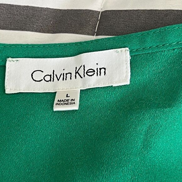 Calvin Klein Top Womens sz L Large Color block striped mosaic cap sleeves office - Picture 5 of 7